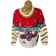 Blizzard Bay Crewneck Ugly Christmas Sweater Embellished Santa Red S