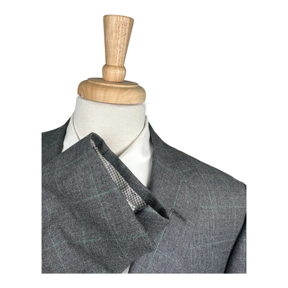 Alfred Dunhill London Current Gray Green Windowpane Checked Wool Suit 44R 38x32 - Image 4 of 4