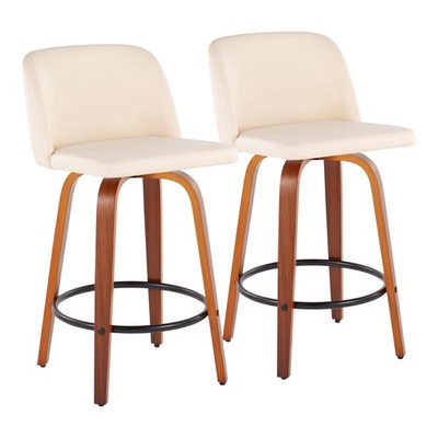 Toriano Mid-Century Modern Fixed-Height Counter Stool in Walnut Wood with Roun