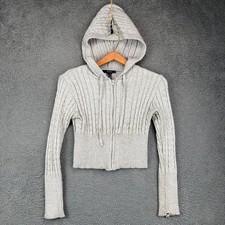 Forever 21 Kids Gray Cable Knit Zip Up Cropped Hoodie Sweater Size Small