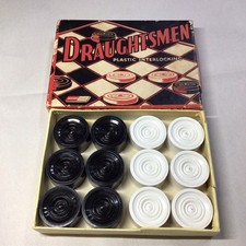 Vintage Draughtsmen Plastic Interlocking Draught Pieces in Box by Marchant Games