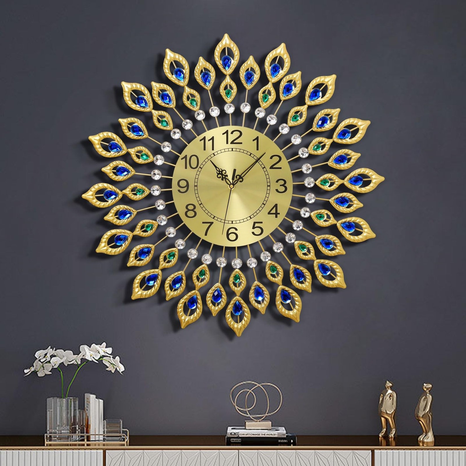 24 . 0 Inch Gold Large Wall Clocks for Living Room Decor,Elegant 3 D Modern Wall featured image