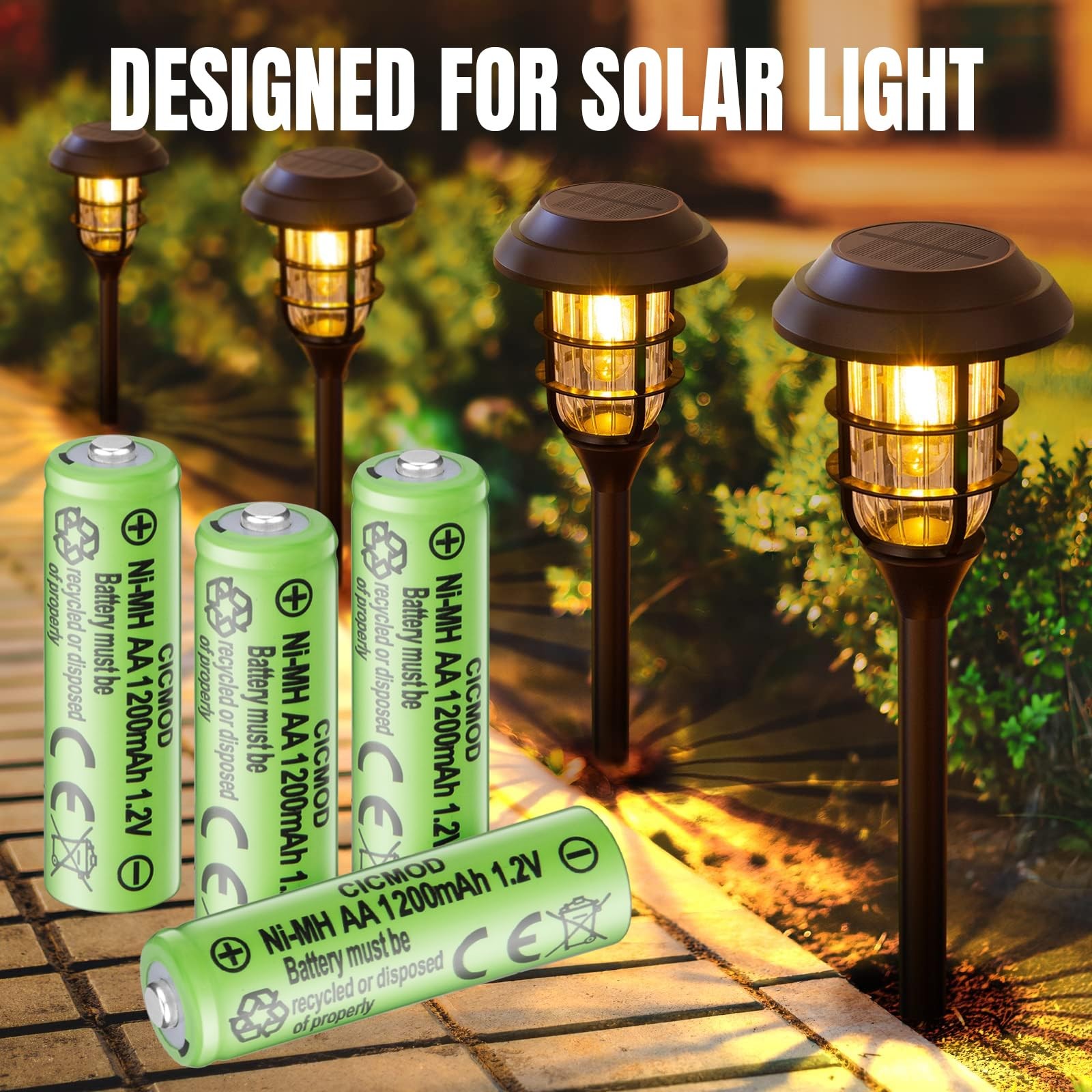 Rechargeable AA Batteries 1.2V Ni-MH 1200mAh Double A Battery for Outdoor Gar...