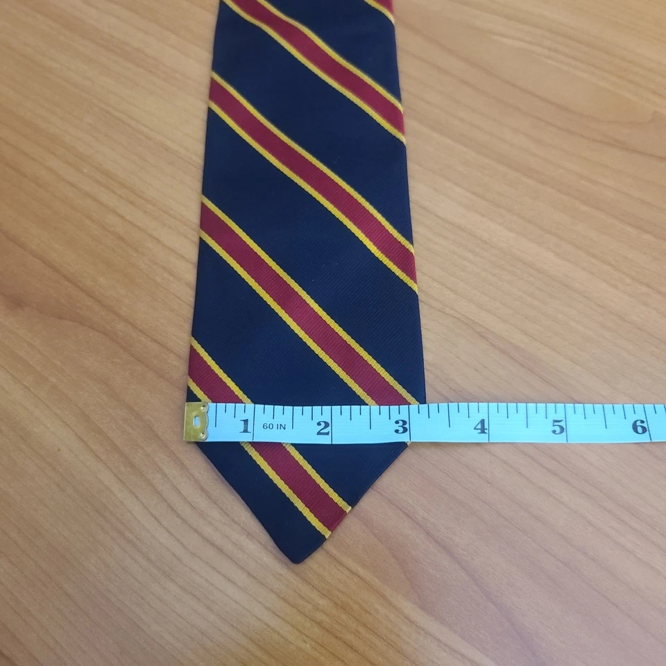 Corbata de seda a rayas BROOKS BROTHERS azul rojo dorado 58" x 3,25" hecha en EE. UU. De colección Foto 4 de 4