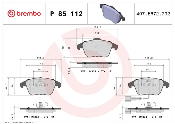 Brembo Bremsbelagsatz Scheibenbremse Prime P 85 112 FüR VW Seat Audi Tiguan Q3-image