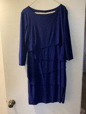Tahari Dress 12 Navy Blue Asymmetrical Overlay Lined Zip Arthur S Levine