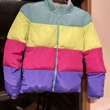 Cat Jack Girl Size XL 14/16 Jacket - Multicolor Stripes - Puffer -No Hood