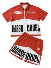 Men's 2 Piece Outfits Graphic Zip Up Set Race Car Driver Costume Collared Shi...