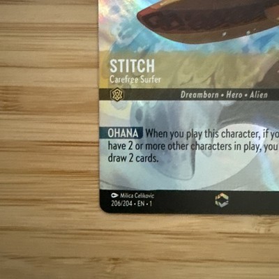 Disney Lorcana Stitch Carefree Surfer 206/204 ENCHANTED First