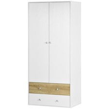 HOMCOM 2 Door Wardrobe White Wardrobe with Drawers and Hanging Rod for Bedroom
