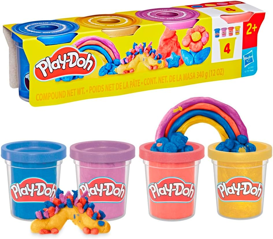 Play-Doh 4er-Pack Schimmerglanzknete, Kreatives Knet-Set Mit Glitzernder Knete.