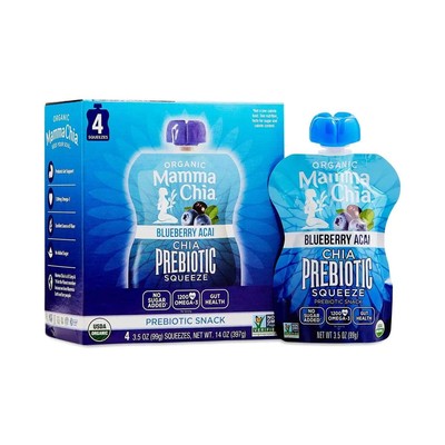 Organic Prebiotic Squeeze Snack, Blueberry Acai, Fiber-Rich Prebiotic Gut ,Or...