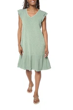AnyBody Women's Slub Jersey and Gauze Mixed Dress Green