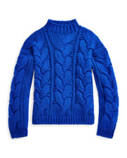 Polo Ralph Lauren Aran Cable Chunky Knit Wool Cashmere Blue Jumper Sweater S NEW