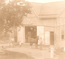 Family Farm Barn Horse Dog RPPC Postcard America Country AZO Terrier USA