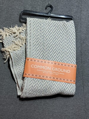 Arkwright Home Common Ground Cotton Blanket, Eco-Green 100% Cotton Throw 50 x 70