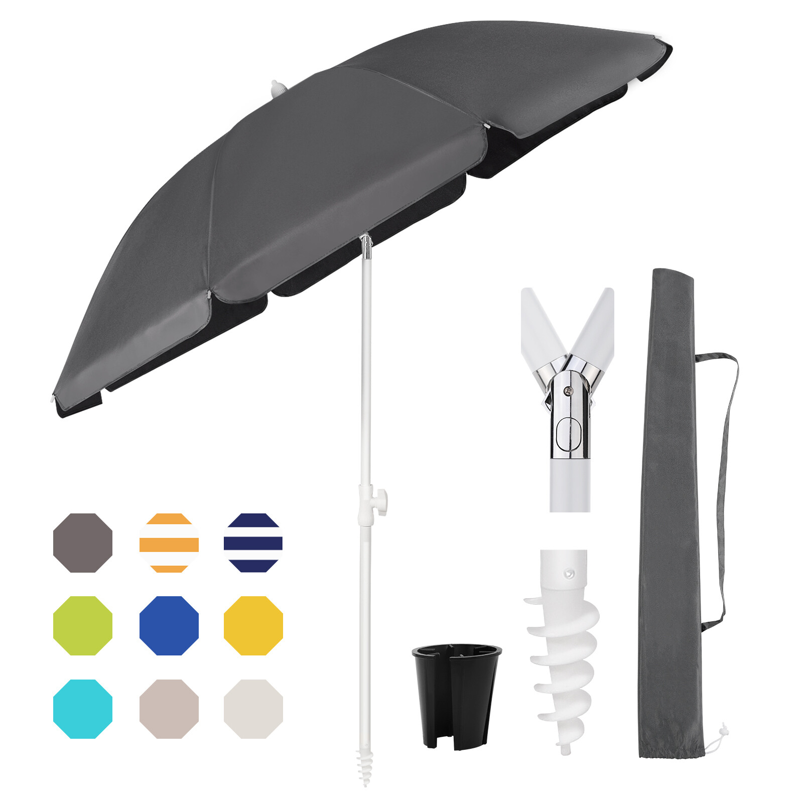 Ø180 cm Sonnenschirm Balkonschirm Rund UV50+ Strandschirm Gartenschirm Eindrehen