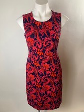 Lands' End Navy Blue Red Pink Paisley Floral Ponte Stretch Sheath Dress 4