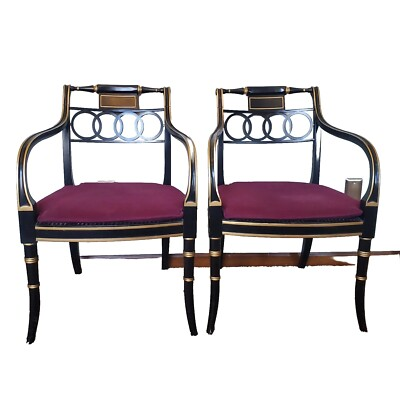 #ad Baker Historic Charleston Governor Alston Regency Ebonized Armchairs As Is READ $806.65