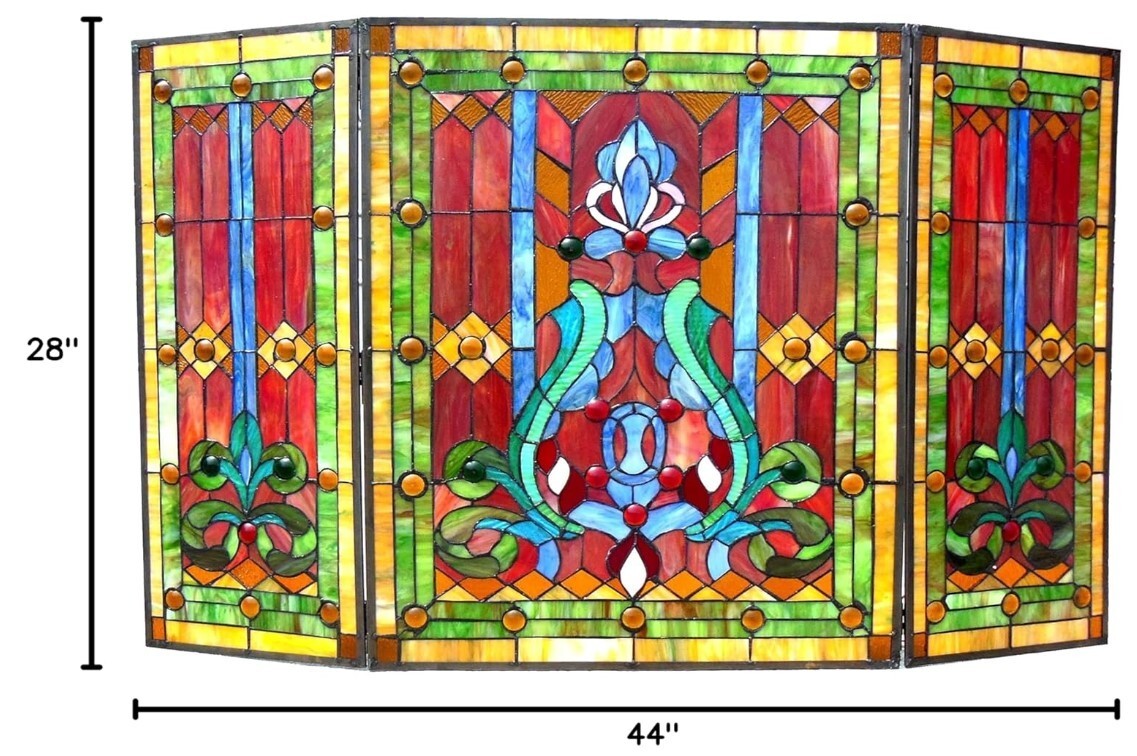 Tiffany Victorian Style Stained Glass Fireplace Screen Foldable 3