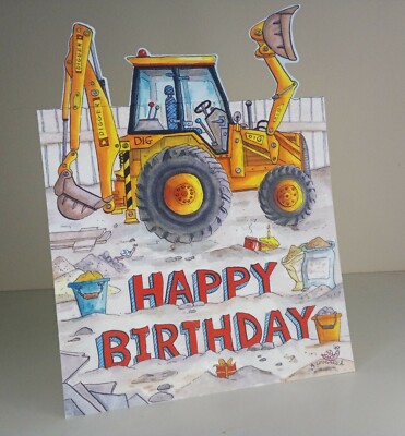 Die Coupe Carte De Vœux Joyeux Anniversaire Jcb Pelleteuse Vierge Interieur Ebay