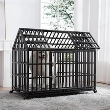 Heavy Duty Dog Crate for Large Medium Dogs, Metal Pet Cage Kennel Spire Roof