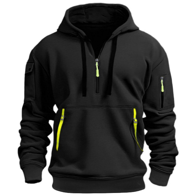New Men's Casual hoodies Cotton Half Zipper sweatshirt Pocket Sport Tops  Fashion