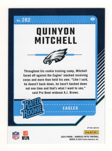2024 Donruss Optic Quinyon Mitchell Pink Prizm Rated Rookie #282 - Picture 2 of 2