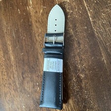 26 mm BLACK CALF LEATHER PADDED WATCH BAND with Silver Tone Buckle