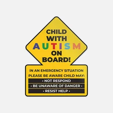 Child With Autism On Board Alert Responders Vinyl Sticker Decal