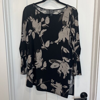 Clara Sun Woo Women s Black Floral Top Long Sleeve Asymmetrical Hem Size Small