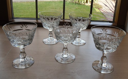 5 x Royal Brierley Crystal Bruce 4" Cut Champagne Saucer Coupe Sherbet - signed - Picture 6 of 9