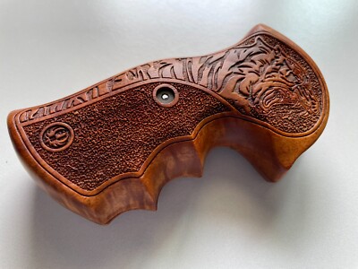 Tiger Engraved Hardwood Handle Grips for Ruger GP100 Super Redhawk