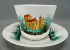 Old Paris Porcelain Hand Painted Castle Villa Oversized Breakfast Cup & Saucer 