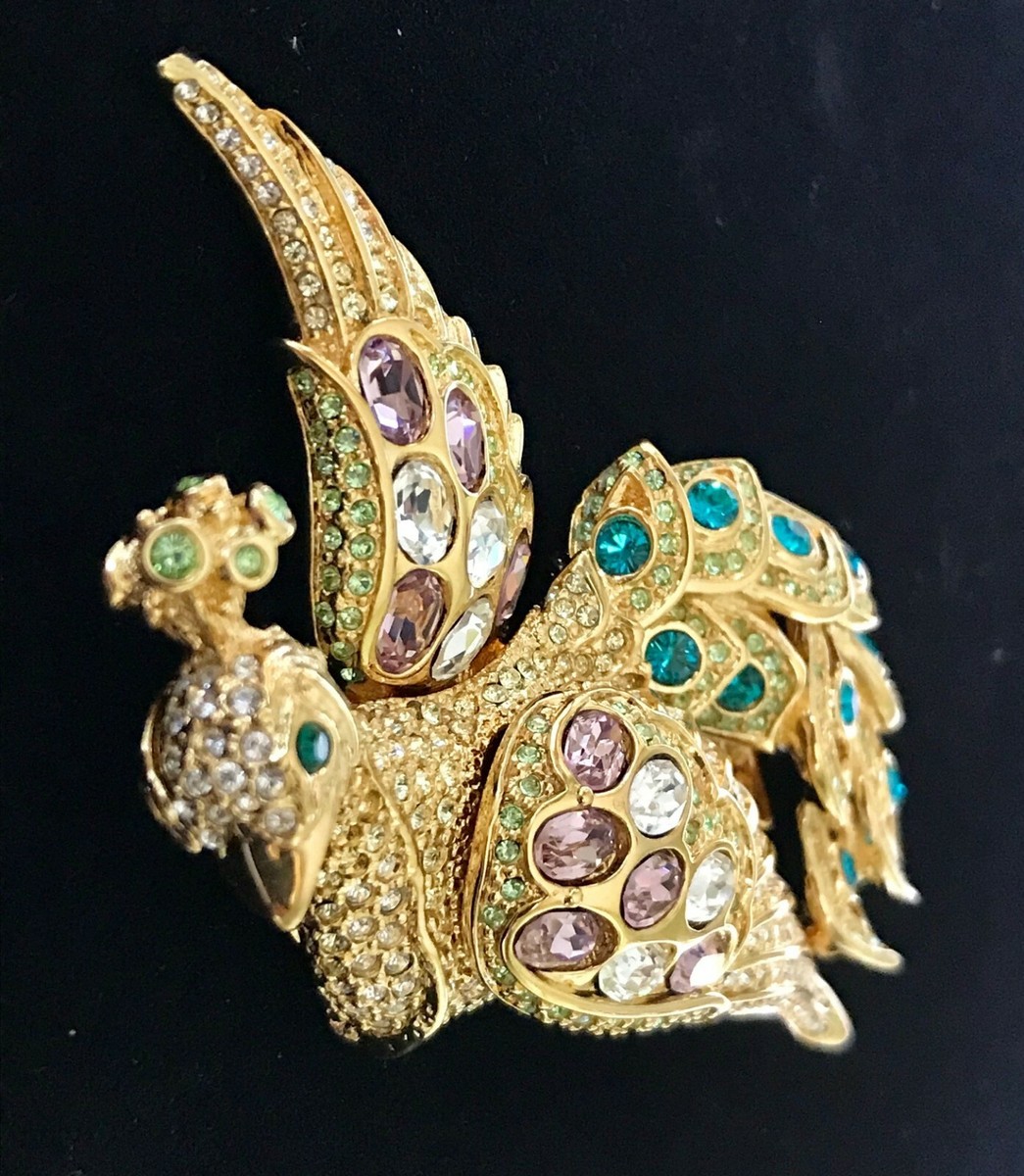 SWAROVSKI JEWELED PEACOCK BROOCH-EXTREMELY RARE - SIGNED - ESTATE