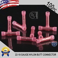 100 Pack 22-18 Gauge Wire Butt Connectors Red Nylon 22-18 AWG Crimp Terminal PRO