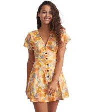 Marine Layer Camila A-Line Minidress in Yellow Vintage Floral Print Size L
