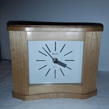 Bulova quartz mantel/shelf clock, light oak,  7-1/2w x 6"h x 3"d, clock works