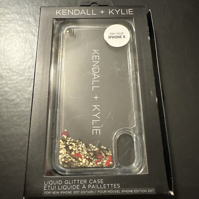 NEW iPhone X CASE Kendall + Kylie Clear Black Glitter Liquid Cherries Floating