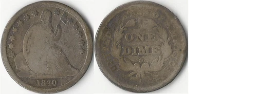 U.S. 1840-O Liberty Seated 10¢ Dime (No Drapery) - Collectible but low grade