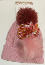 New Womens Pick Your Pom Beanie Pink 3 Pom Poms Knit Hat