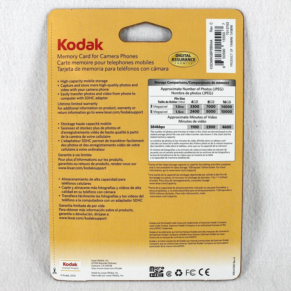 Kodak Memory Card for Camera Phones 4GB Micro SDHC Adapter New - Image 2 of 2