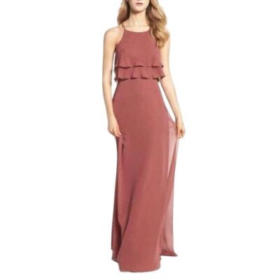 pale sky blue bridesmaid dresses Duntery Spaghetti Straps Off the Shoulder Chiffon Bridesmaid Gown, Burgundy main image 0