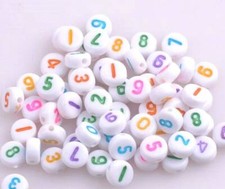 Acrylic Flat White Round Beads with Mixed Bright Color Numbers 7mm x 3mm 