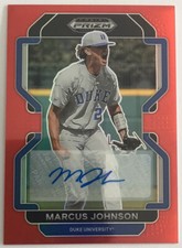 2022 Prizm Draft Picks Baseball Base Auto Red #PDP112 Marcus Johnson #4/50