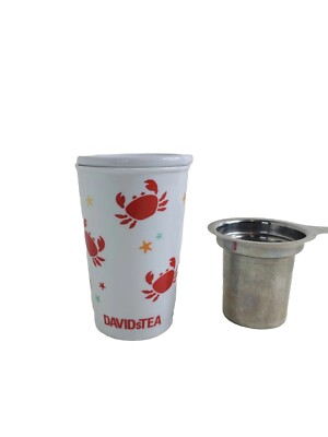 David's Davids Tea Mug With Crab And Star White Red  Tumbler Infuser  Lid 