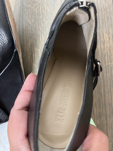 Elizabeth And James Wedge Booties 6.5 Black Leather Zipper Front Buckle Detail - Picture 9 of 17