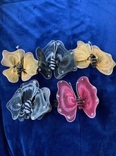 Vintage Rare Silk butterfly hair Barrettes  3.5  wide 3  high Set Of Six  