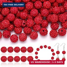 105pcs 10mm Rhinestone Beads for Jewelry Making, Red Shiny Round Disco Ball Bead