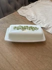 Vintage 1970s PYREX Butter Dish Spring Blossom Crazy Daisy Green White Milk USA